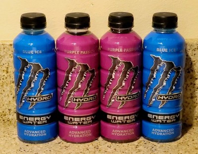Monster Hydro Energy Water BLUE ICE PURPLE PASSION 20 OZ Energy Water NEW 4 PACK