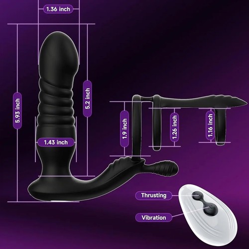 Telescopic Thrusting Anal Plug Vibrator Cock Ring Men Prostate Massager Sex Toy - Picture 9 of 16