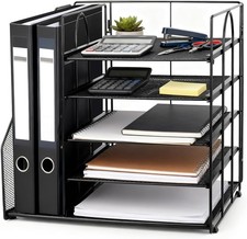 Esyhomi Desk Organiser with File Holder, 5-Tier Paper Tray Organiser, Mesh Desk