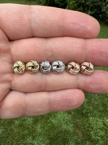 14k Gold Love Knot Rosetta Textured Stud Earrings - Picture 3 of 10
