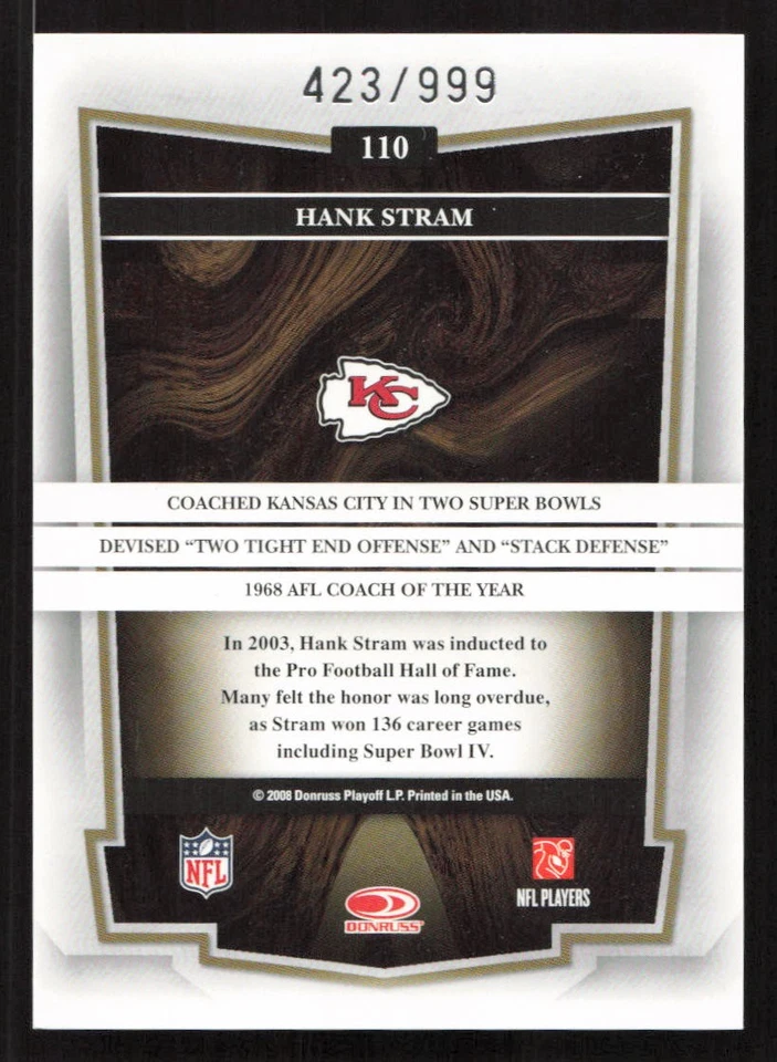 2008 Donruss Classics Hank Stram #/999 #110 Card - Image 2 of 2