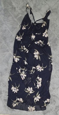 Lulus All Mine Women's Navy Blue Floral Print High-low Wrap Dress - Sz Xs