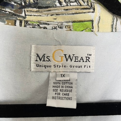 Ms GWear Cotton Collared Button Old Time City Town Novelty Print Shacket Sz 1X - Picture 2 of 8
