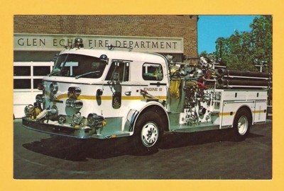 Feuerwehrauto Postkarte ~ Glen Echo FD Md - Motor 111 - 1970 American LaFrance Pumpe