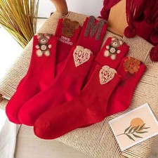 Women's Red Letter Cotton Socks Novelty Mid Calf Crew Fashion Casual Socks