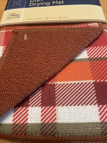 "NUEVO CON ETIQUETAS ~ Estera de secado de platos de microfibra de otoño ~ Cuadros ~ 12 x 18""" - Imagen 2 de 5