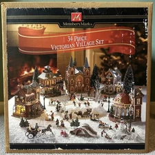 Members Mark 34 Piece Victorian Village Christmas Set Ice Skating See Desc.