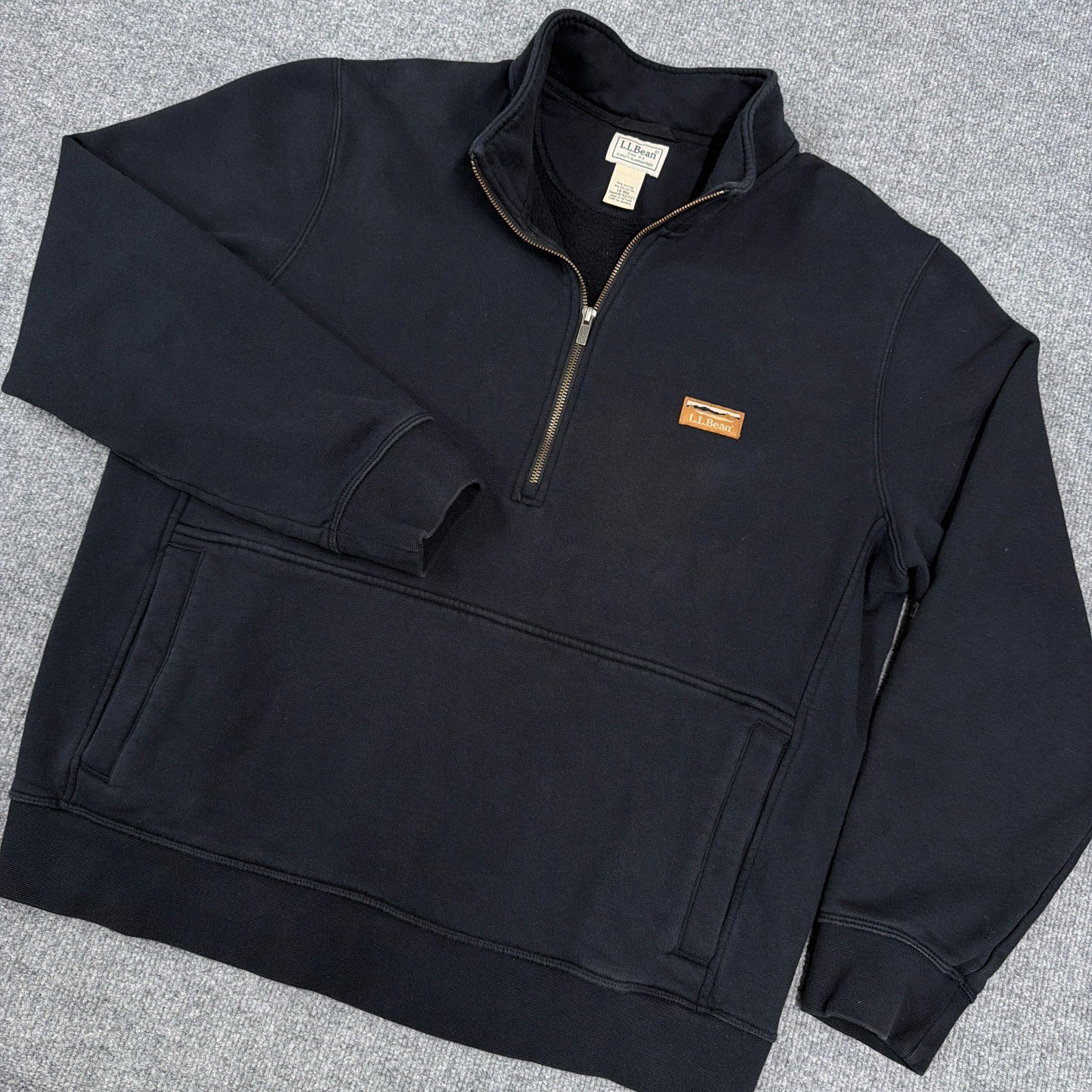 LL Bean Sweatshirt Men Large Black Katahdin Iron Works Half Zip Fleece Jacket