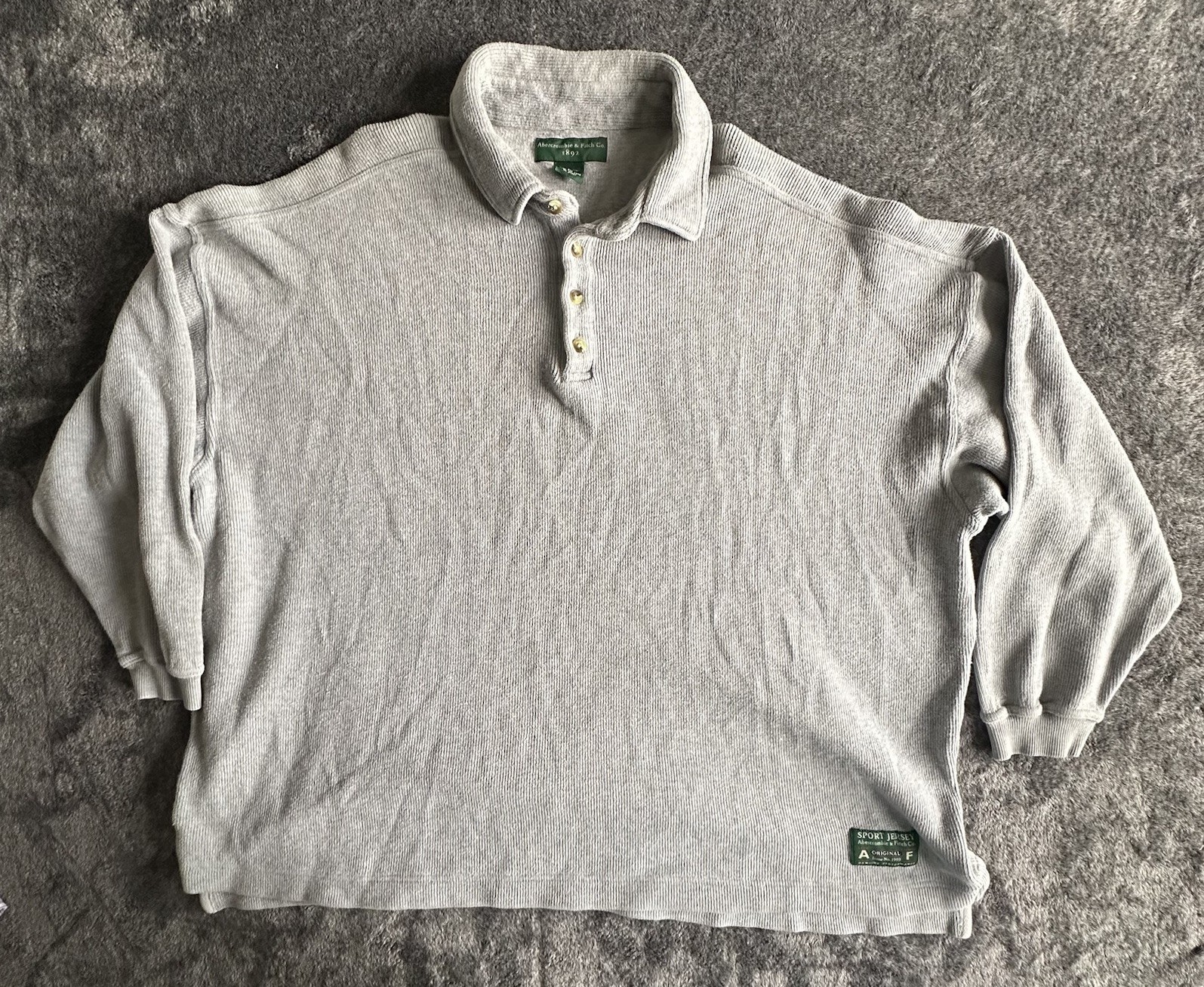 Vintage Abercrombie & Fitch Sport Jersey Thermal Polo Shirt XL 90s Gray  Wide