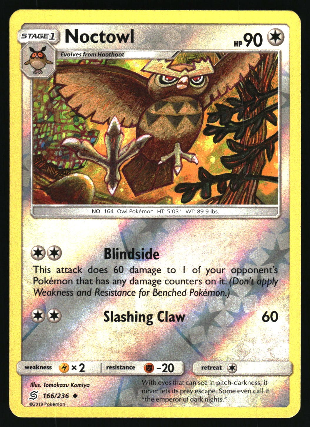 Pokemon Reverse Holo Noctowl SM - Unified Minds 166/236 NM