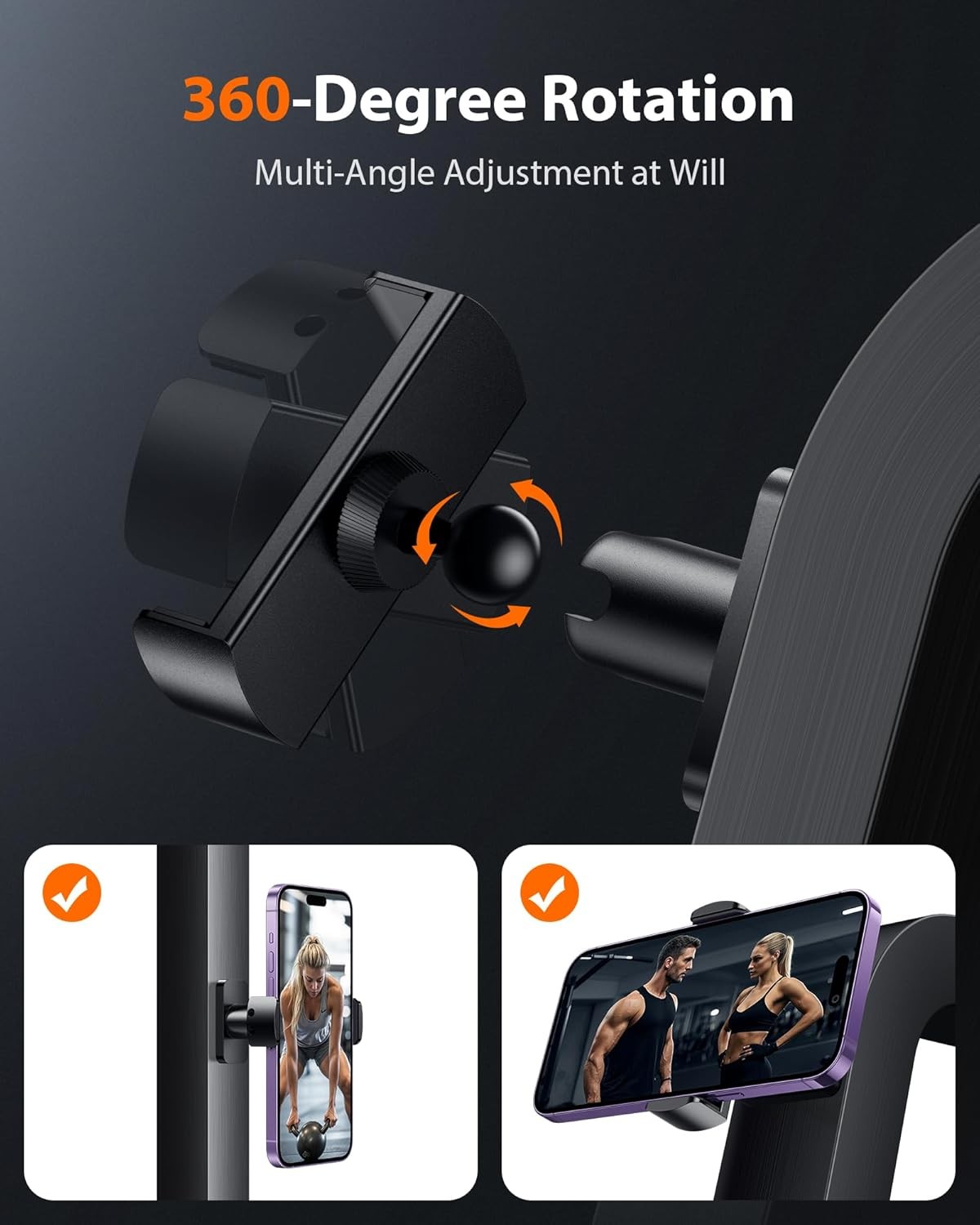 Stouchi Gym Magnetic Phone Holder, 360° Adjustable [N55 Dual Magnet] Black 