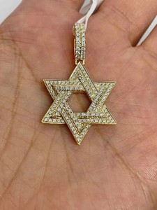 Authentic 2Ct Real Moissanite Star Of David Pendant Necklaces 14K Yellow Gold Plated