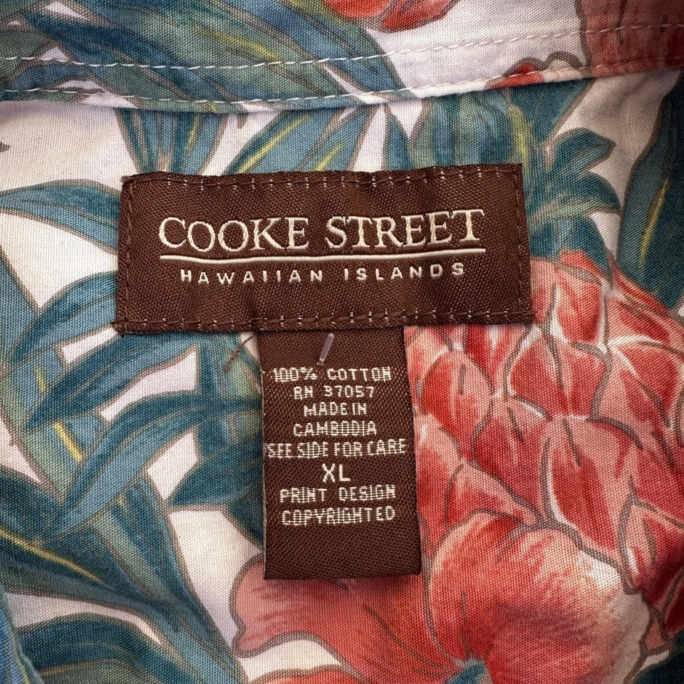 Рубашка мужская Cooke Street размер XL белая красная гавайская Aloha цветочный ананас лагерь - Изображение 3 из 4