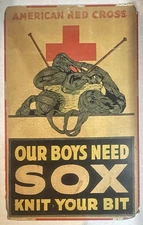 Original American Red Cross poster 1918 “Our Boys Need Sox: Knit Your Bit" WWl