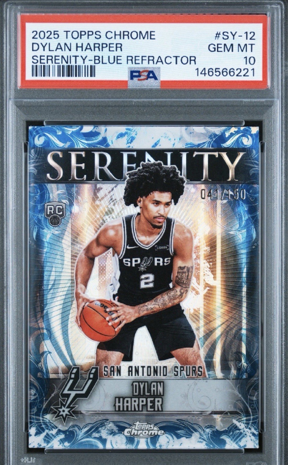 2025 Topps Chrome SY-12 Dylan Harper SERENITY-BLUE REF. RC /150 PSA 10 GEM MT
