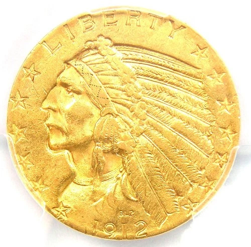 1912-S Indian Gold Half Eagle $5 Coin - PCGS AU58 - Rare Date - $2,150 Value
