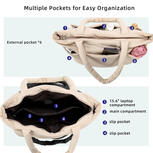 Multi Pocket Tote Bag for Women, Large Puffy Shoulder Purse Handbag with Lapt... - Bild 4 von 8