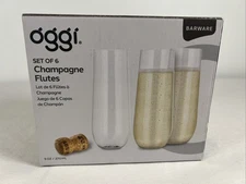 Oggi Stemless 9oz Champagne Flutes, Mimosa Glasses, Set of 6 NIB Barware
