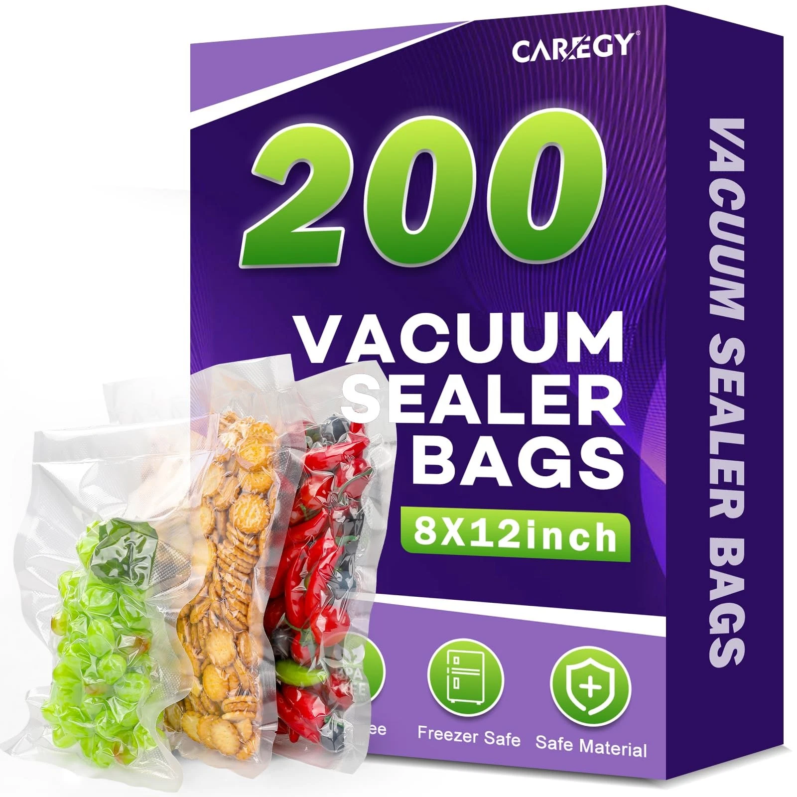 CAREGY Vacuum Sealer Bags 200 Quart 8" x 12" with BPA Free x 200 count