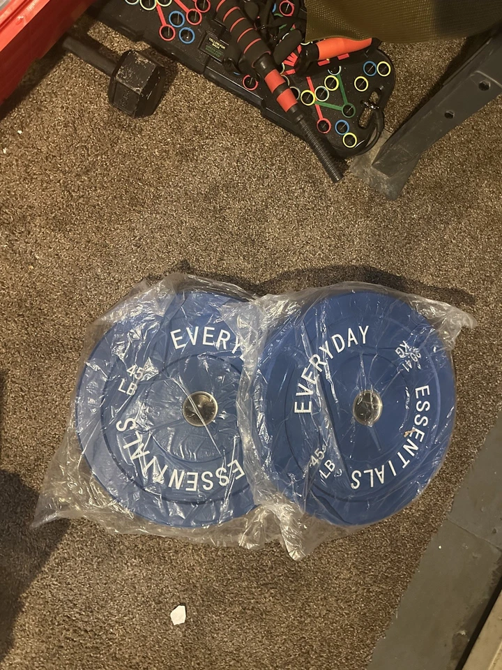 Juego de 2 placas de parachoques de peso olímpico de goma duradera 45 lb equipo de fitness nuevo Foto 4 de 4