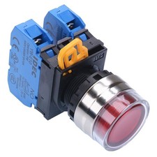 IDEC Red 22mm Metal Bezel Momentary Shrouded Push Button Switch 2NO IP65
