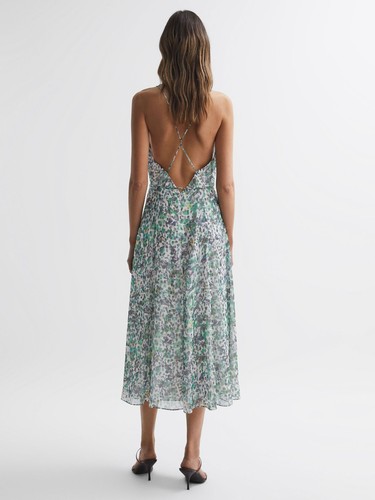REISS Pippa Floral Printed Midi Dress in Blue UK Size 14 - Picture 4 of 5