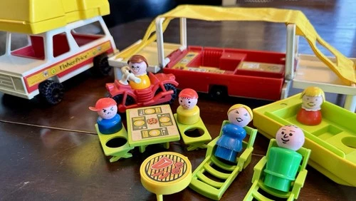 Vintage 1980 Little People Play Family Pop-Up Camper Set #992 Complete + Extras