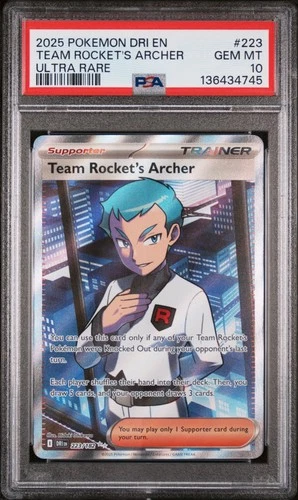 2025 Destined Rivals English Ultra Rare Holo Team Rockets Archer #223 PSA 10