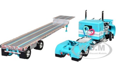 PETERBILT 379 W/SLEEPER & STEP DECK TRAILER TEAL 1/64 BY DCP/FIRST