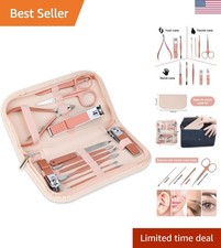 Stylish 12-in-1 Nail Clippers and Beauty Tools Set - Travel Ready with Pink Bag