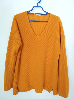 Riani Orangefarbener gerippter Strick Pullover Oversize Gr. 40