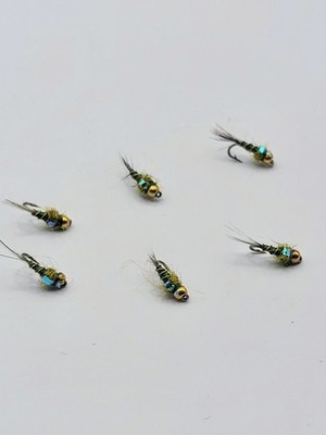 Flashback Pheasant Tail Nymph Olive Bead Head Trout Flies Size 20 Lot 6
