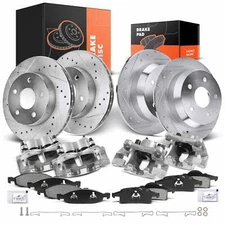 Front & Rear Drilled Brake Rotor & Pads + Caliper for Jeep Grand Cherokee 99-02