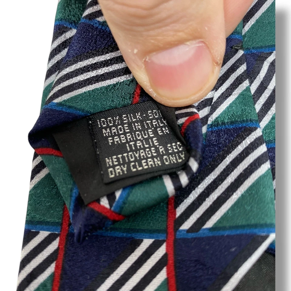 Corbata de cuello Paolo Gucci verde blanco azul geométrica seda longitud 56" ancho 4" Foto 4 de 4