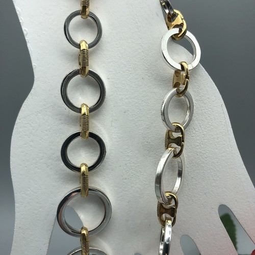 Impresionante Collar de Eslabones Circulares Tono Oro y Plata Círculos Graduados 18" - Imagen 5 de 6