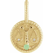 14k Yellow Gold Green Chrysoprase & .005Ct Diamond Libra Charm Pendant for Mom