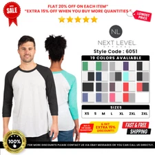 Next Level Apparel 6051 Unisex Triblend Crew 3/4 Sleeve Raglan Casual T-Shirt