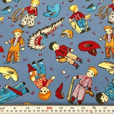 Vintage Michael Miller Bobby Pretends Blue Cotton Fabric by the Half Yard 17.5"