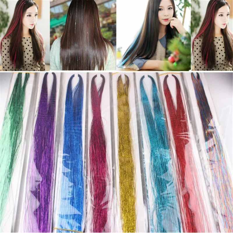 Paquete de 2 extensiones de oropel holográficas arco iris brillo clubbing hágalo usted mismo peinado Foto 2 de 4