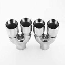 Pair 3 Inlet Quad 3.5 Out 9 Long Dual Wall 304 Stainless Steel Exhaust Tips