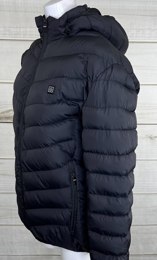 New Heated Black Puffer Jacket USB Electric Battery Powered 