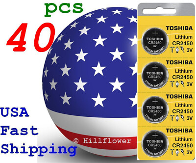 40 piece CR2450 2450 LR2450 TOSHIBA Card 3V Lithium Coin Battery