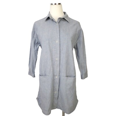 Roamers & Seekers Chambray Tunic Shirt Women Medium Grey Cotton Utility Dress M