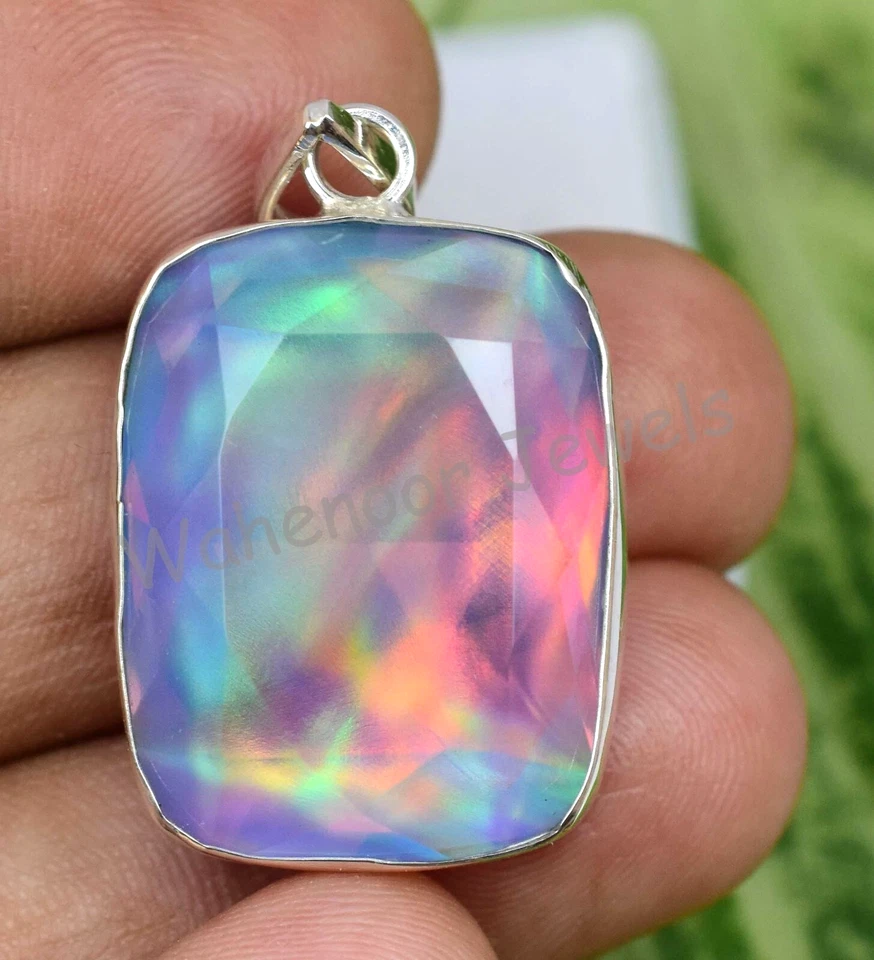 Raro 38.65 KT Aurora Opale Ovale 925 Pendente Argento Sterling Certificato - Immagine 3 di 4