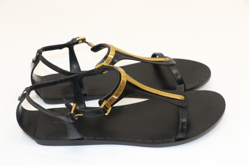 Sandali Tom Ford neri in pelle e metallo dorato con cinturino a T piatto EU 40,5 US 8,5 - Foto 2 di 23
