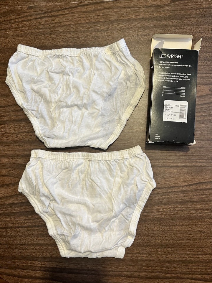 Lee Wright VTG Medium 3234 Cotton Men’s Bikini White Underwear 2 Pairs