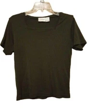 Fashion Bug Black Square Neck Short Sleeve Knit Top Size Small