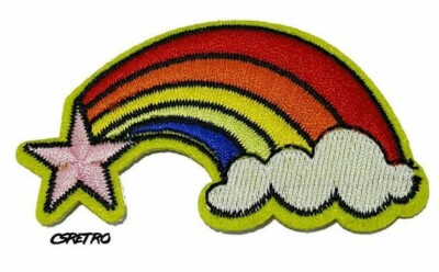 Star Rainbow Retro Vintage 80s 90s Iron On Patch Applique Girls Kids Mask NEW
