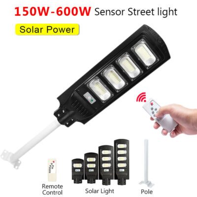 LED Street Lights Solar Lamps Waterproof with Pole Remote Control Outdoor Garden