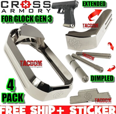 Cross Armory SILVER f Glok Gen 3 MAGWELL Pins Extended Magazine Catch Slide Lock